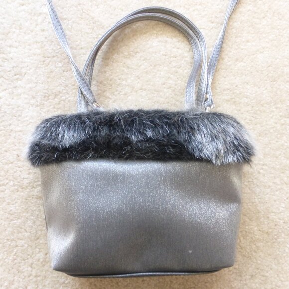 Vintage shimmery silver gray fuzzy mini purse - very Y2K! - Picture 1 of 10